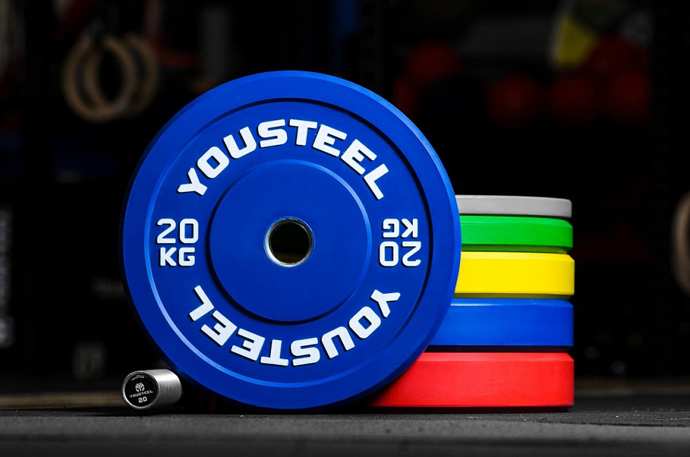 Диск 20кг, каучуковый, тренировочный, синий YouSteel 981_650