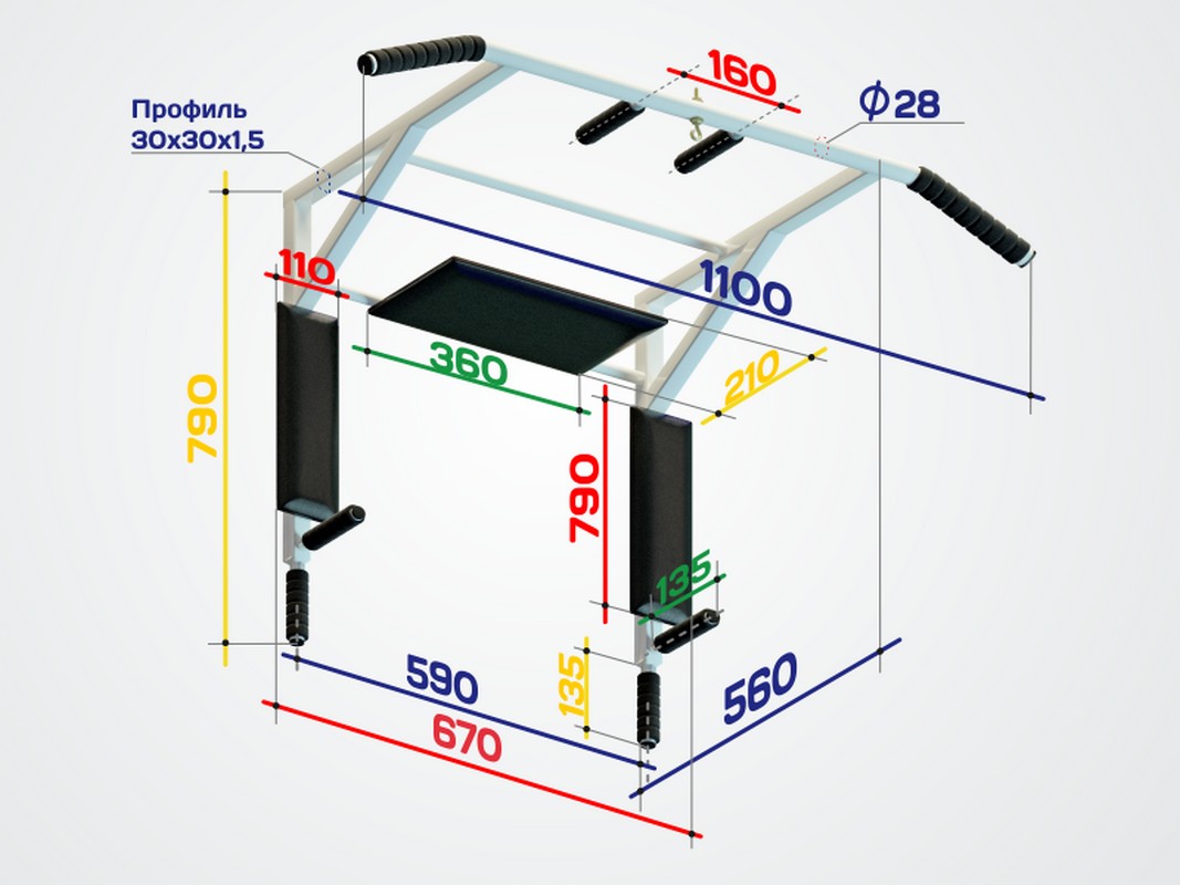 Турник настенный Spektr Sport 3 в 1 SP T3 Стоун серый 1067_800