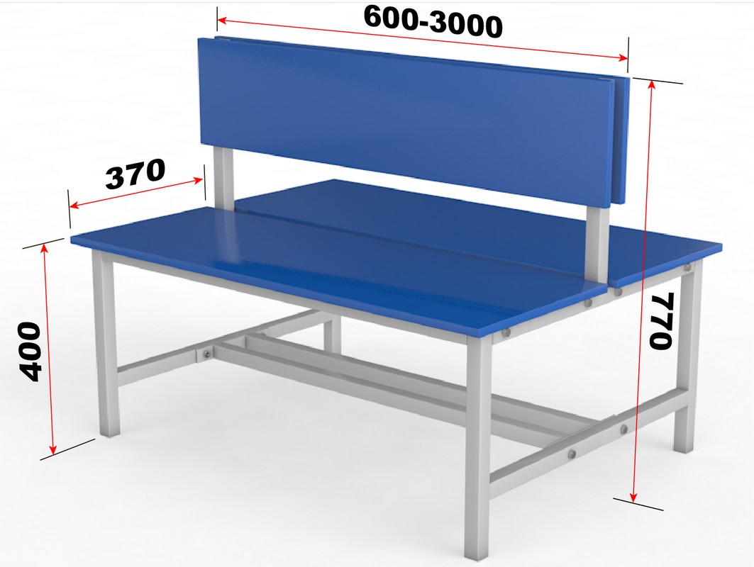 Скамейка для раздевалки со спинкой. Двухсторонняя. Настил ЛДСП. 300см Glav 10.800-3000 1063_800